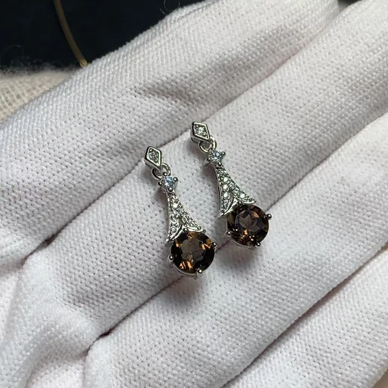 

//MM Natural Smoky Crystal quartz Stud Earrings For Women Stone 925 Sterling Silver Vintage Gift Prevent Allergy Fine Jewelry