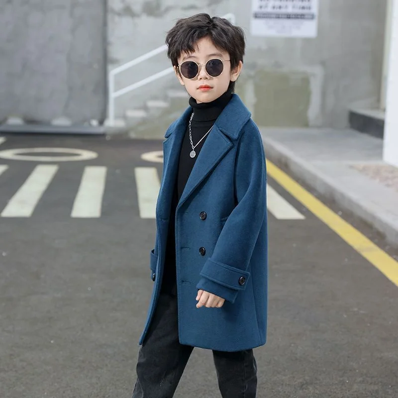 Girls Wool Coat Jacket Outerwear 2023 Blue Thicken Velvet Winter Autumn Cotton Plus Size Children\'s Clothing
