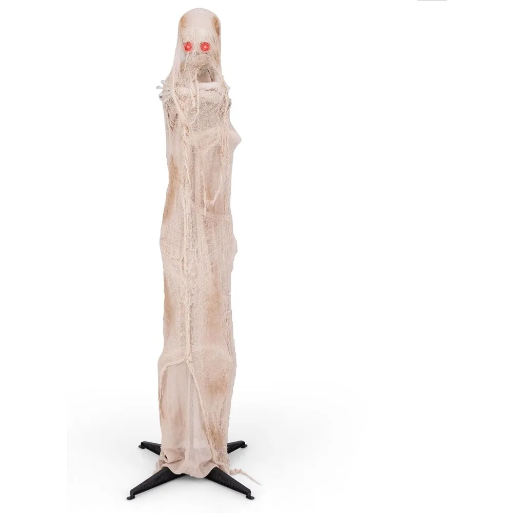 

6 FT Halloween Animated Standing Mummy, Life Size Animatronic Mummy with LED Red Glowing Eyes, Posable Body