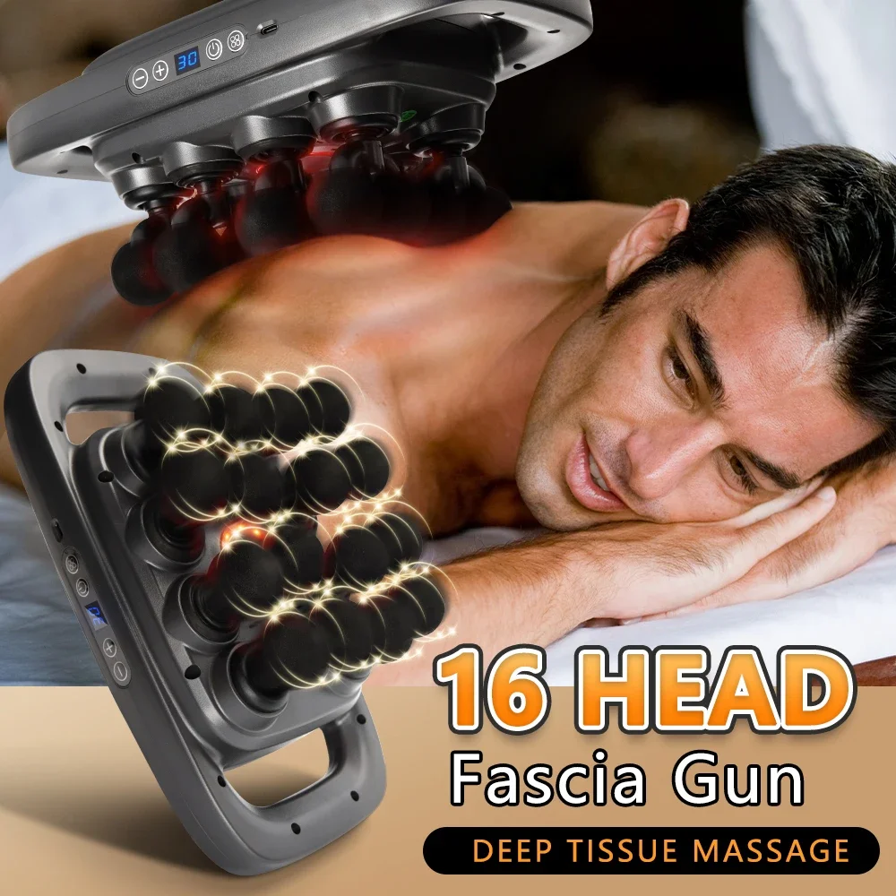 16 Heads Fascial Massage Gun Vibration Massager Deep Tissue Massage Fascia Gun Shoulder Neck Back Muscle Massager Gua sha Masaje