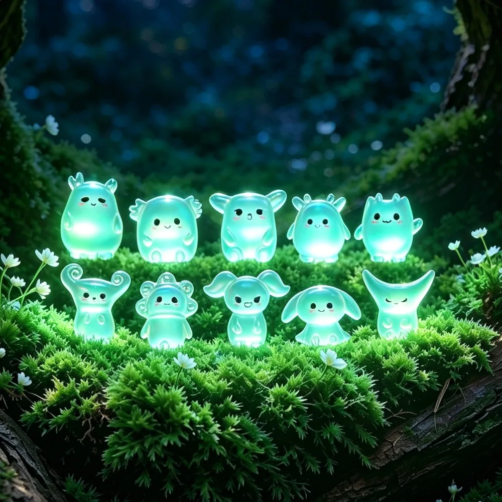 30PCS Random Glow in Dark Resin Figurines Cute Spirit Miniatures Mixed Expression Mini Ornaments for DIY Craft Micro Landscape