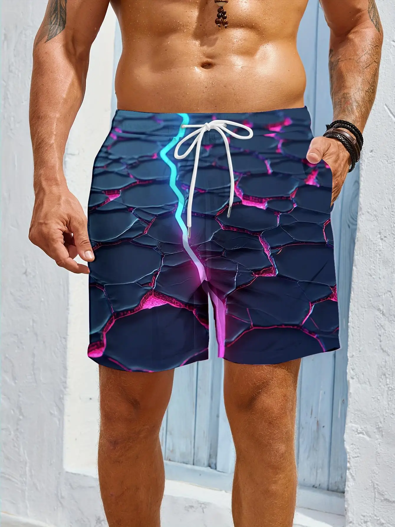 1pcs Men's Short swim trunks2026 Summer 3D Printed Short sleeve Breathable Quick drying running Men trousers Polyester