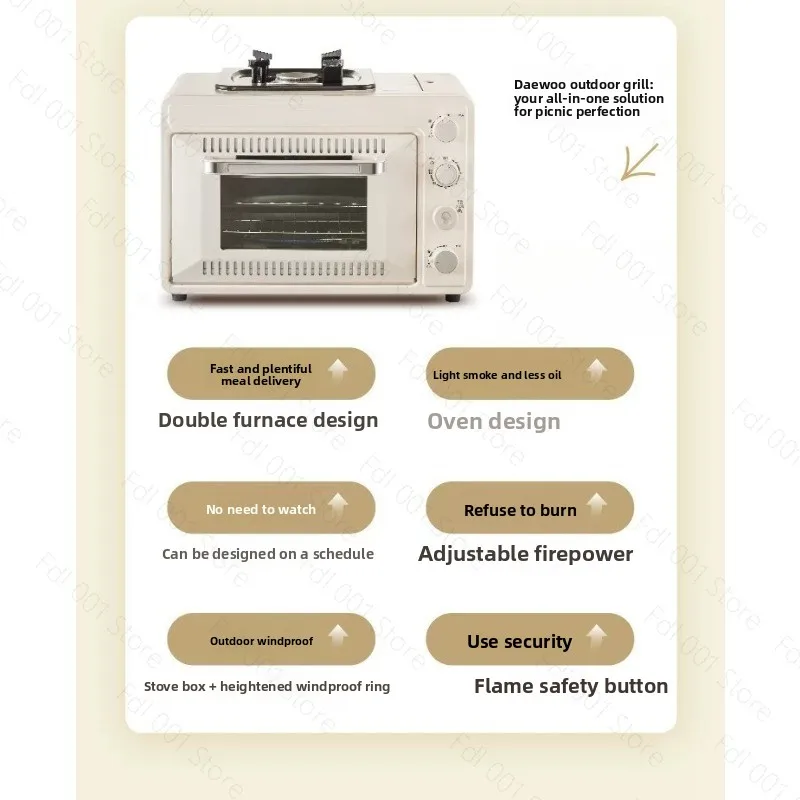 Outdoor portable windproof oven 5-8 people large capacity baking, frying, grilling, stewing integrated