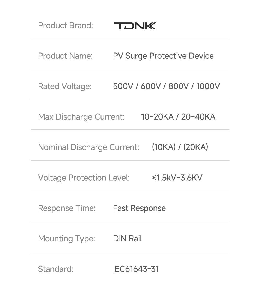 TDNK-PV DC SPD Überspannungsschutzgerät 2P 20KA 40KA 500V 600V 800V 1000V für Solar-PV-Panel Blitzschutz – Detail 11