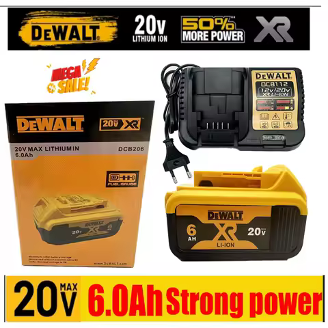 brand 100% Genuine Dewalt 20V Battery, 6AH Rechargeable Lithium Ion Battery, Dewalt DCB200 Power Tool Replacement Battery