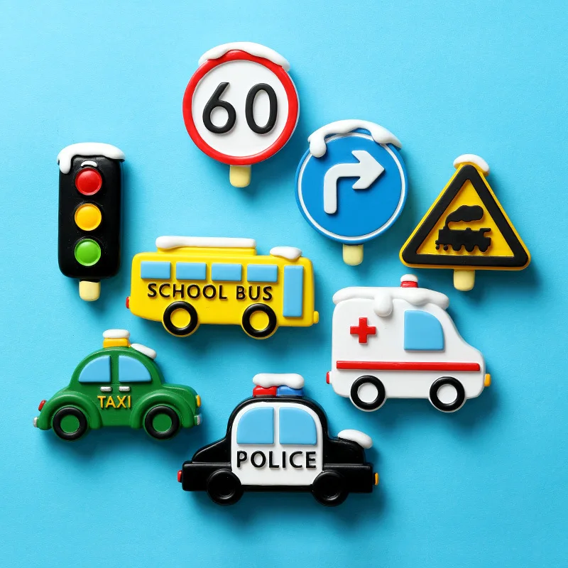 Car Traffic Signs Refrigerator Magnets Creative Refrigerator Decorations Cartoon DIY Children's Enlightenment Accessories
