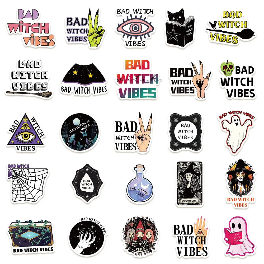 ملصقات مكونة من 50 قطعة من ملصقات Edgy Bad Witch Vibes - شارات زخرفية لأجهزة الكمبيوتر المحمولة والقيثارات وألواح التزلج والمجلات وتسجيل متجر YourLife
