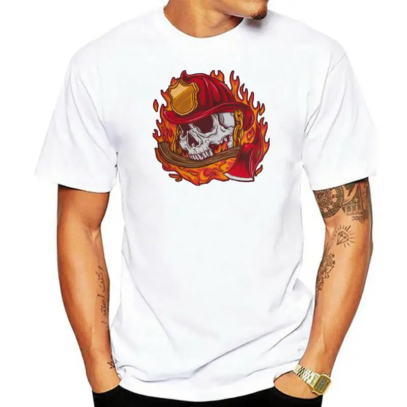 Fighter Skull - Fire Helmet Axe Flame Department Fireman Unisex T-Shirt Shirt Gyms Fitness Tee Shirt