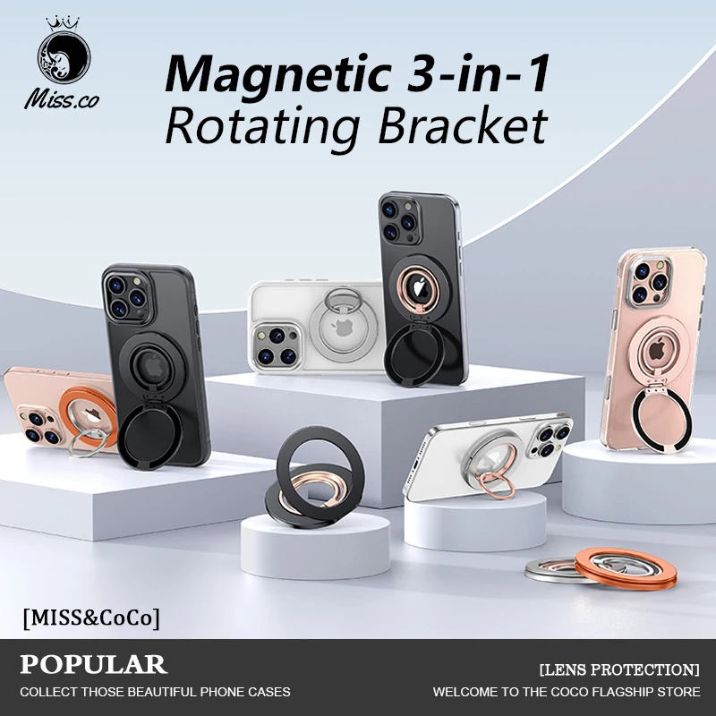 

For Magsafe Double-sided Magnetic Phone holder With Ring Buckle 360 Degree Rotation Decompression damping Double Ring Holder