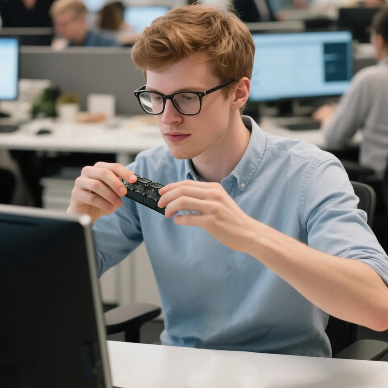 Fidget Keyboard Stress Relief Relaxation Keychain Clicker Keyboard Fidget Keychain for Students Office Coworkers Friends Family