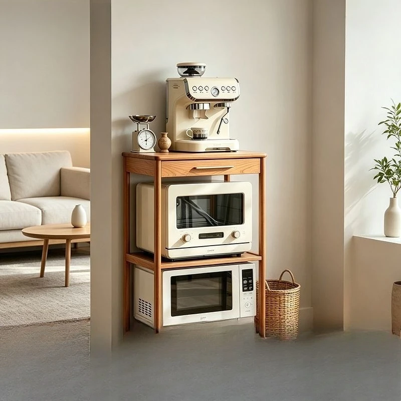 Simple kitchen made of solid wood, storage rack saves space, is practical and beautiful, and is suitable for small households