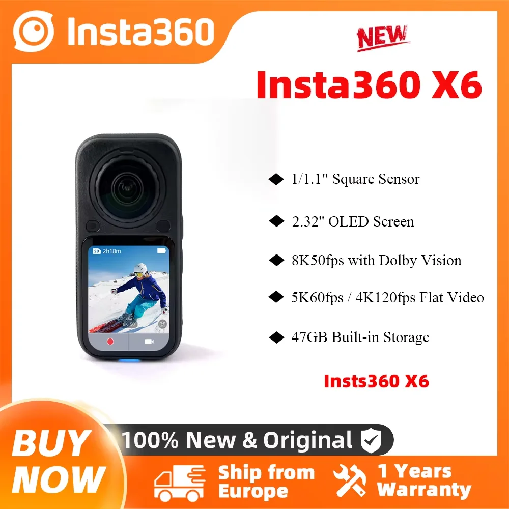 Nuova Insta360 X6 360 °   Action Camera 8K ad Alta Risoluzione con Editing AI Integrato per Ciclismo, Sci, Viaggi e Creazione di Contenuti Insta360 X6