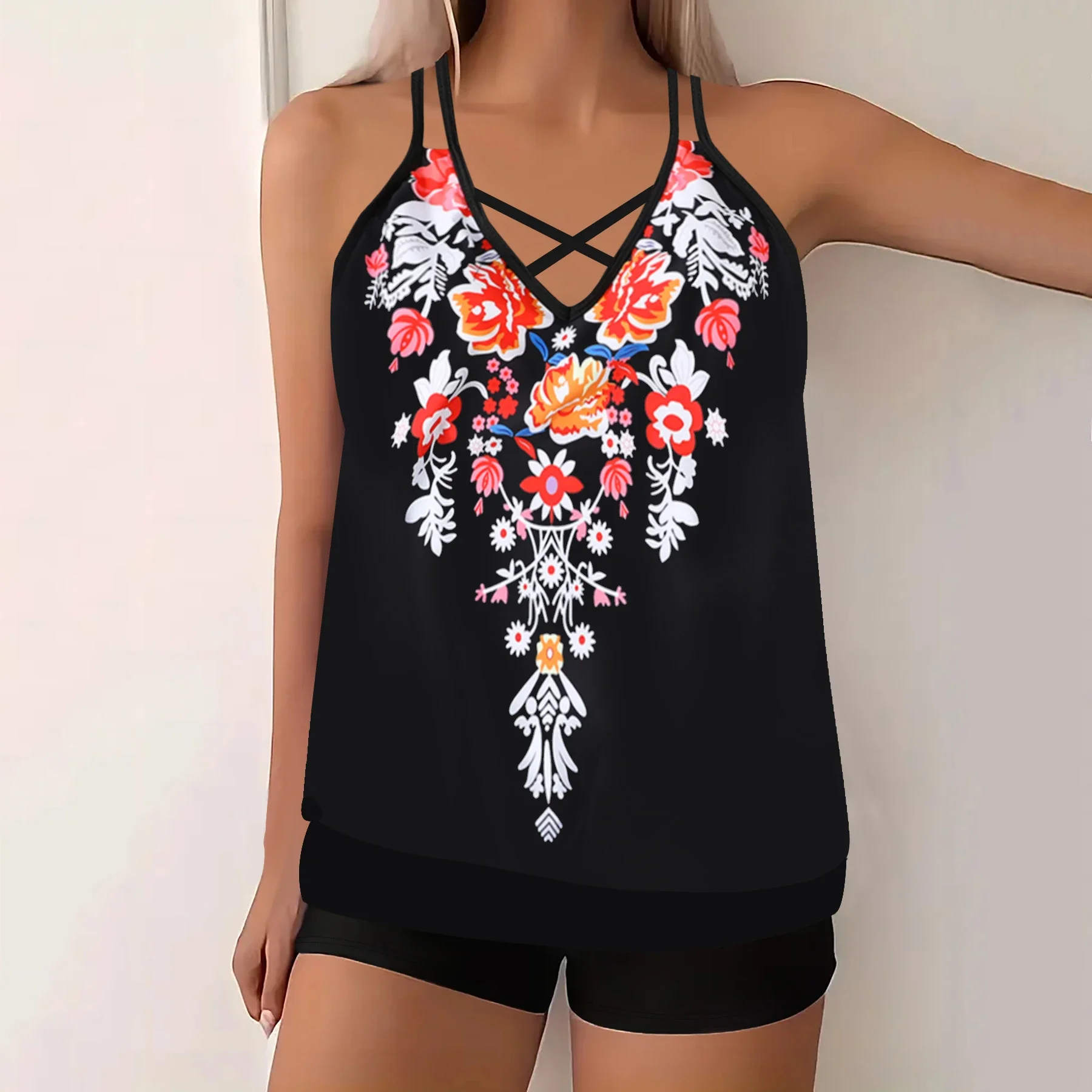 New Summer Women's Holiday Resort Style Swimwear Fashion Design Floral Printed Swimsuit Two Piece Set S-6XL