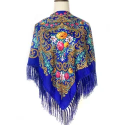 Russian Style Floral Print Square Scarf Women Ethnic Fringed Bandana Shawl Babushka Handkerchief Female Blanket Head Wraps