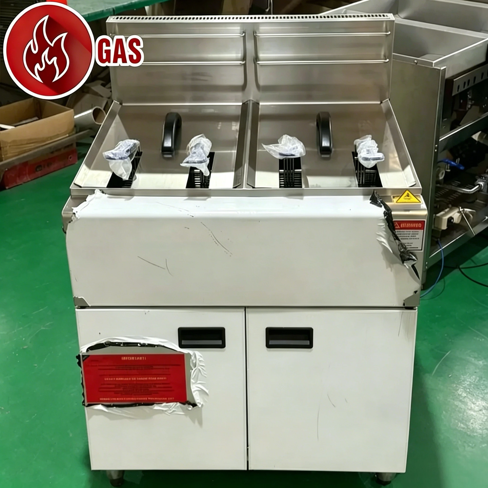 Heavy Duty Commercial Gas Deep Fryer Double Tank With Cabinet 2 Tank 2 Basket Floor Standing Commercial Fryer For Restaurant