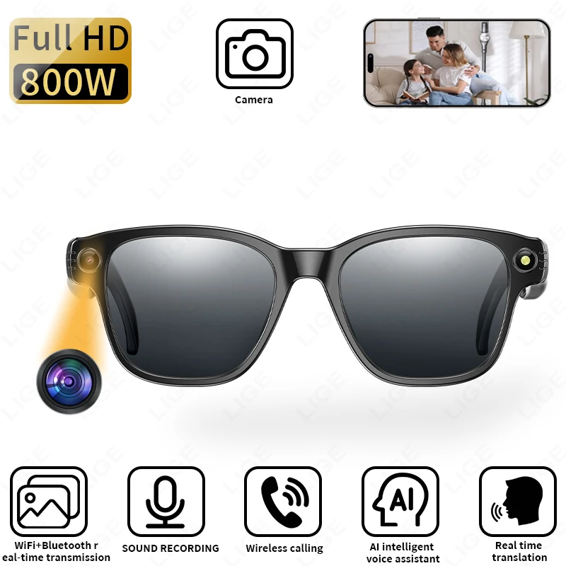 

8 MP Smart Glasses Sunglasses Recording Videos AI Photo Recognition Answer Translation 270mAh Anti Blue Light Bluetooth Glasses