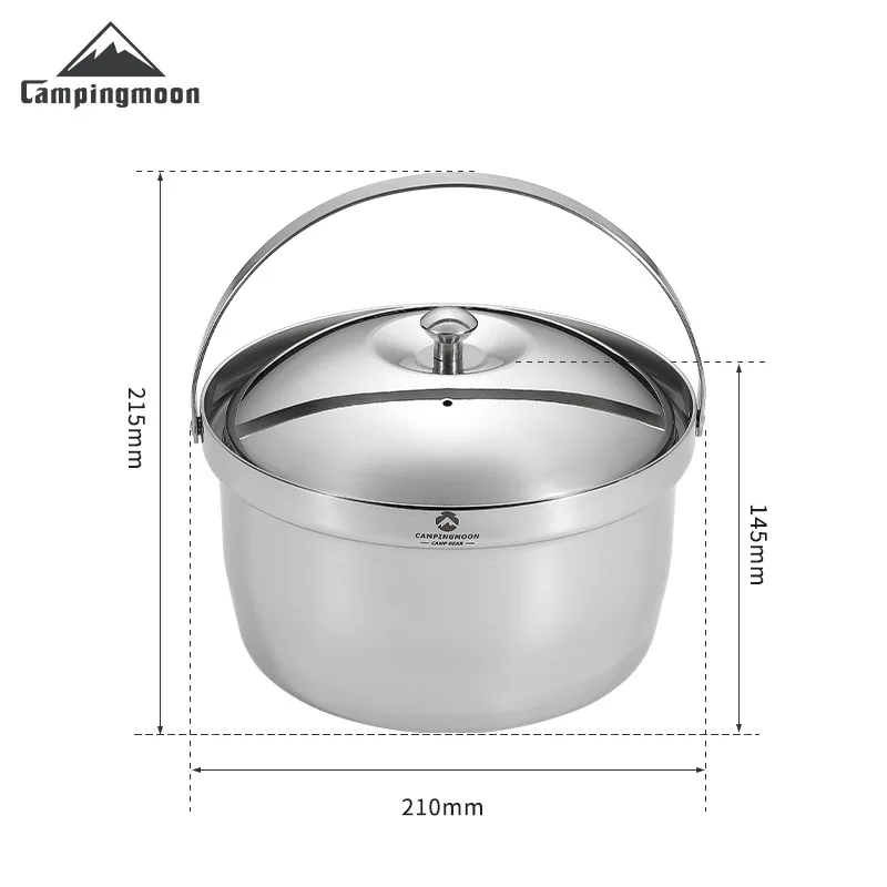 CAMPINGMOON-Olla de arroz al aire libre de acero inoxidable grueso, CC-21, portátil, para acampar, sopa