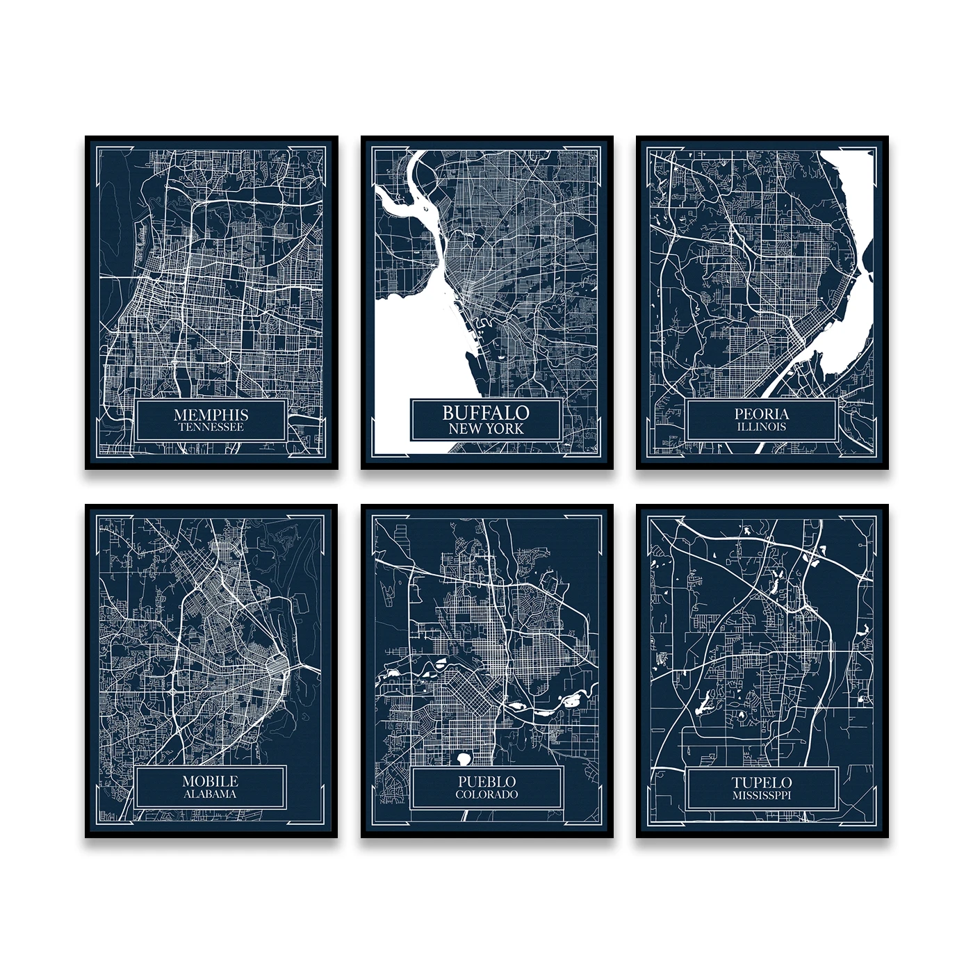 City Tourist Map Poster - Grand Rapids City, Tupelo, Sufosburg, Vosstedsboro, Pueblo, Mobile, Buffalo, Peoria, Memphis