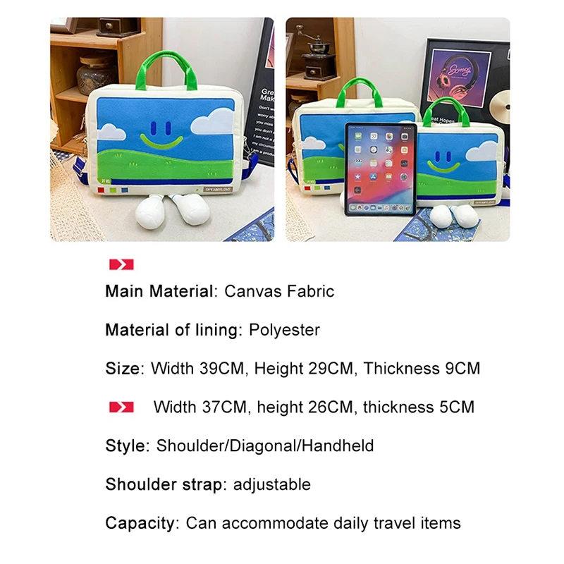 Cute Tablet Sleeve Bag Crossbody Handbag For IPad Xiaomi Tablet Laptop Cover Pouch Notebook Shoulder Carry Commuter Bag