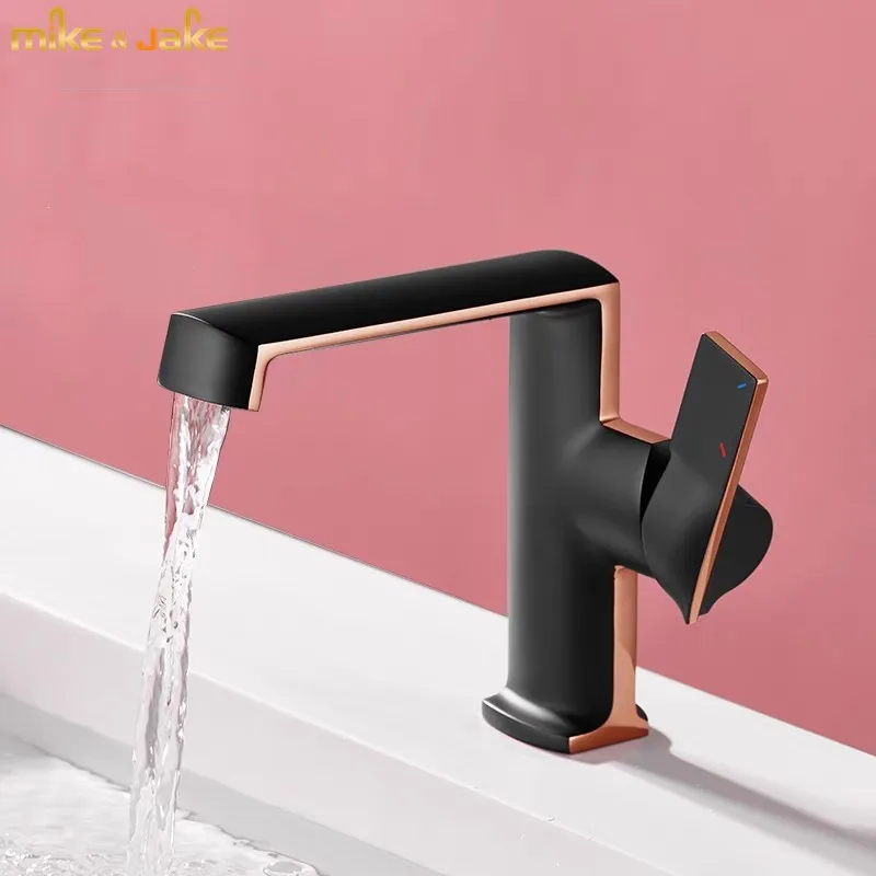 

All copper black and gold dual color washbasin, wash basin, light luxury, cold and hot bathroom, creative waterfall faucet