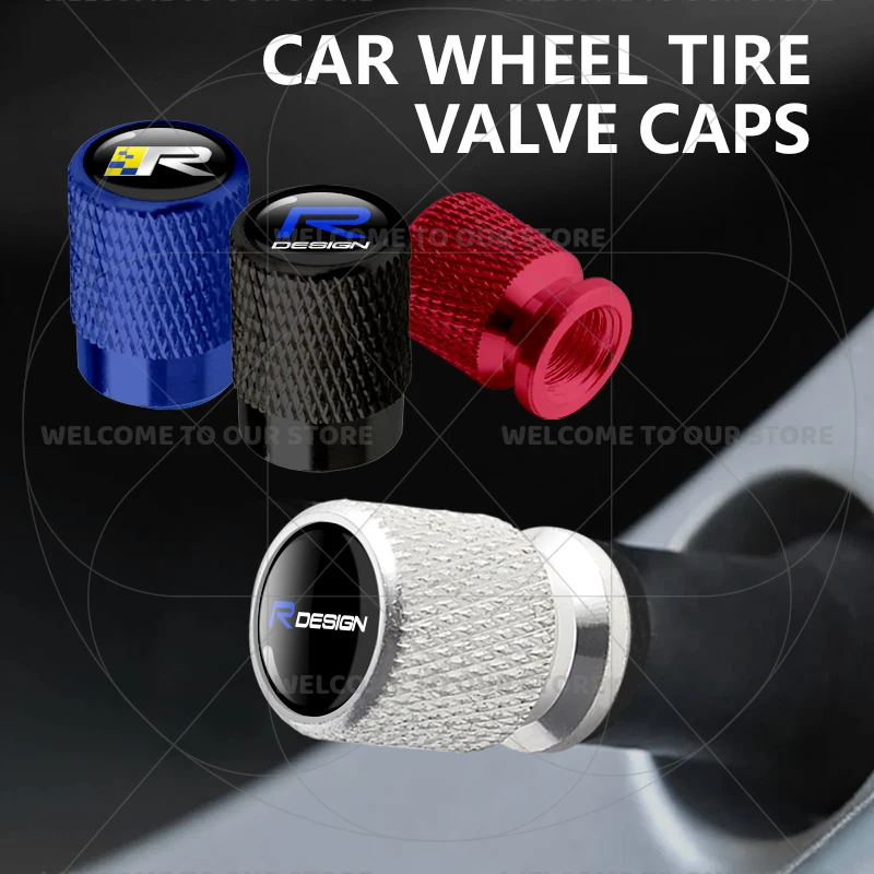 

For Volvo R Design Emblem S90 V90 XC60 T8 V70 S60 V60 EX30 Moose 4Pcs Aluminum Car Tire Valve Caps Wheel Stem Air Dust Covers