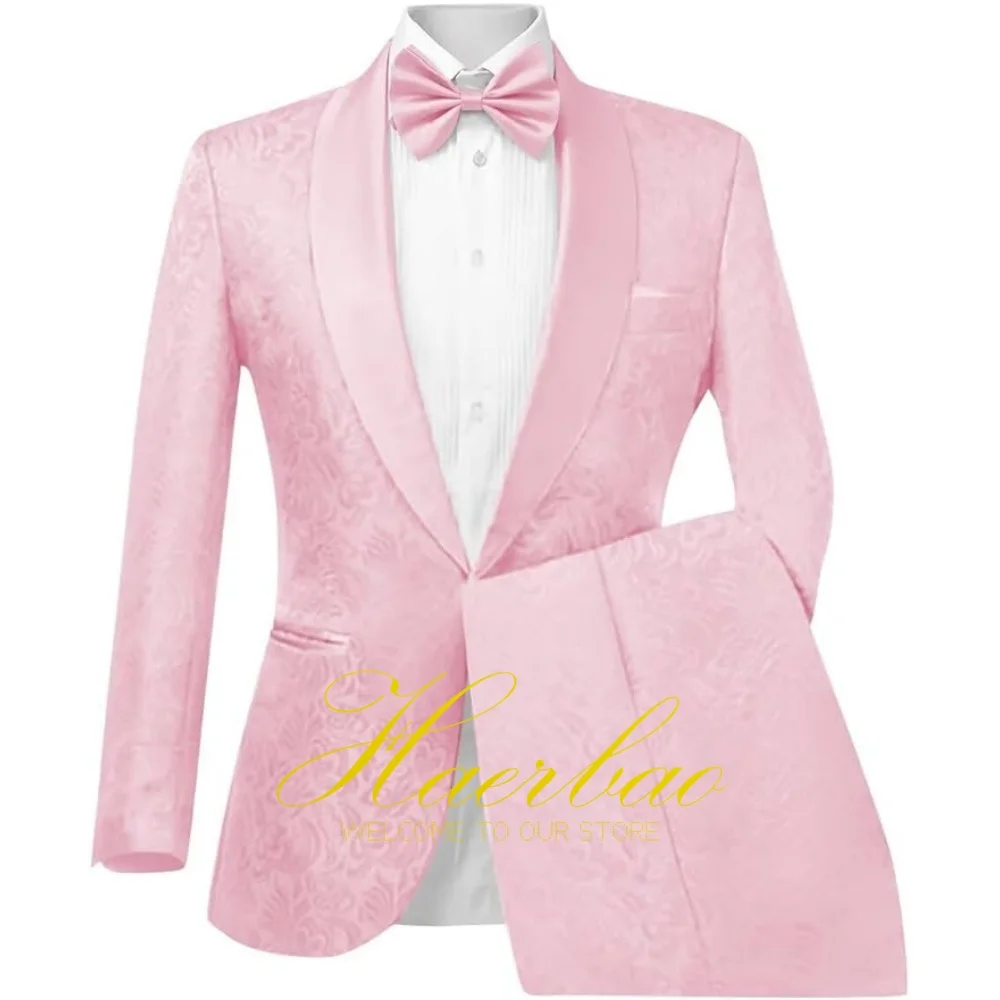 Jacquard Men's 2-piece Suit Set Floral Party Dress Formal Groom's Tuxedo Elegant Men's Blazer Customized Outfit