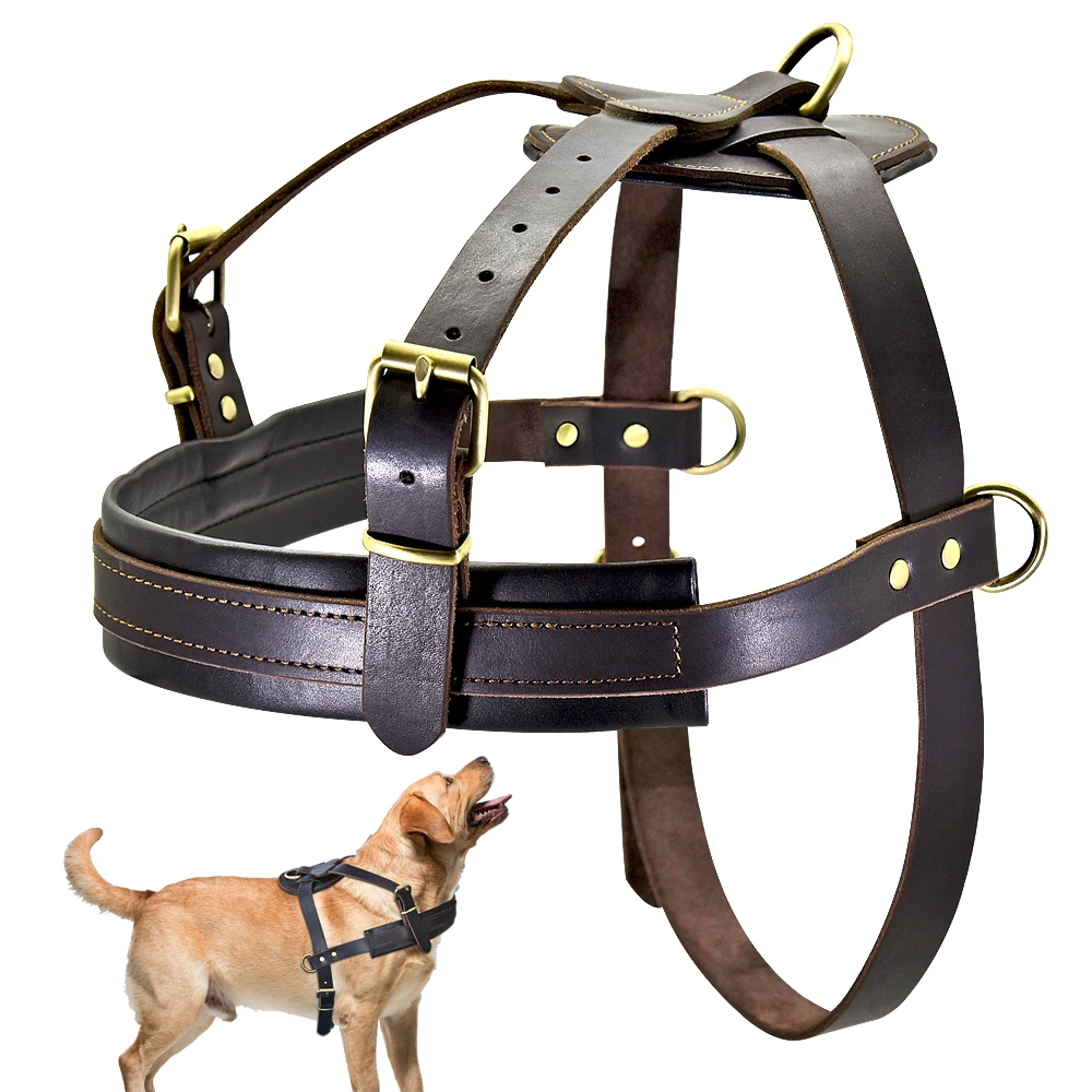 

Durable Dog Harness Genuine Leather Dogs Pulling Harness Vest Pet Training Products Adjustable For Large Dogs German Shepherd