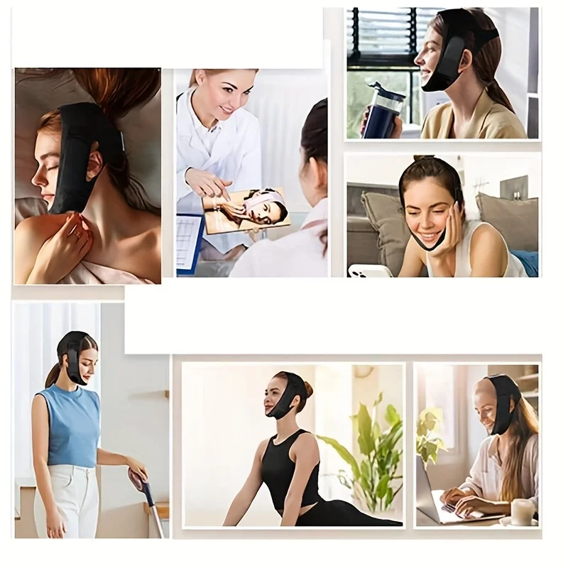 ضمادة رفع على شكل حرف V مع قناع لتقليل الذقن المزدوجة - نسيج مسامي، مقاس مريح، حزام تنغيم الوجه لشدها