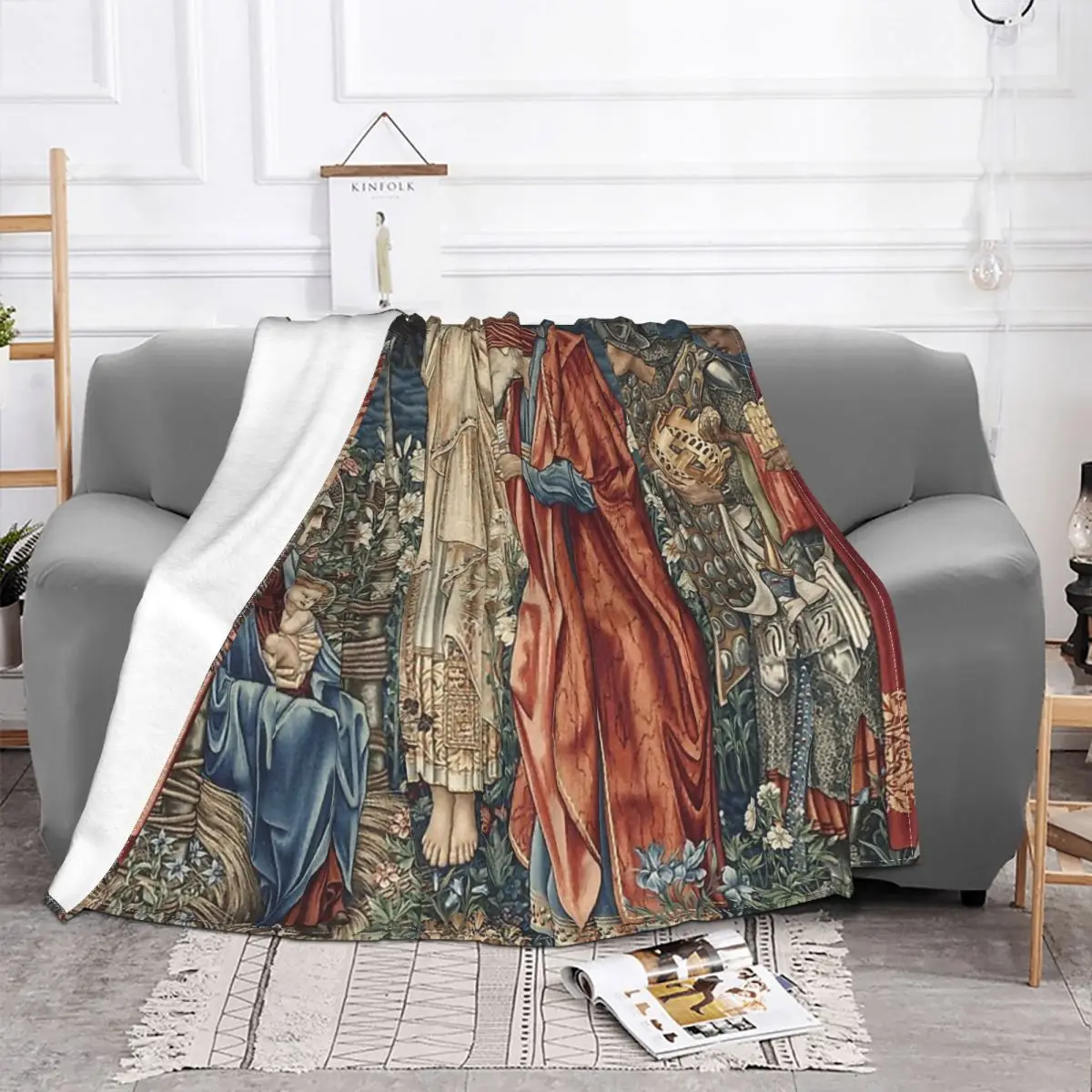 Jesus Christ Nativity Blanket Flannel Edward Burne Jones The Adoration Of The Magi Throw Blanket For Sofa Couch Plush Thin Quilt