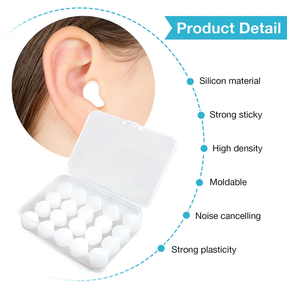 20pcs/set Silicone Earplugs Noise Reduction Improve Sleep Reusable Waterproof Ear Plugs Soft Ear Aids Swimming Traveling Working view 4