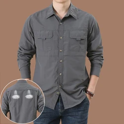 Camisas militares de manga larga para hombre, camisa táctica transpirable con cuello vuelto, ropa de gran tamaño para senderismo, Camping y pesca al aire libre, otoño