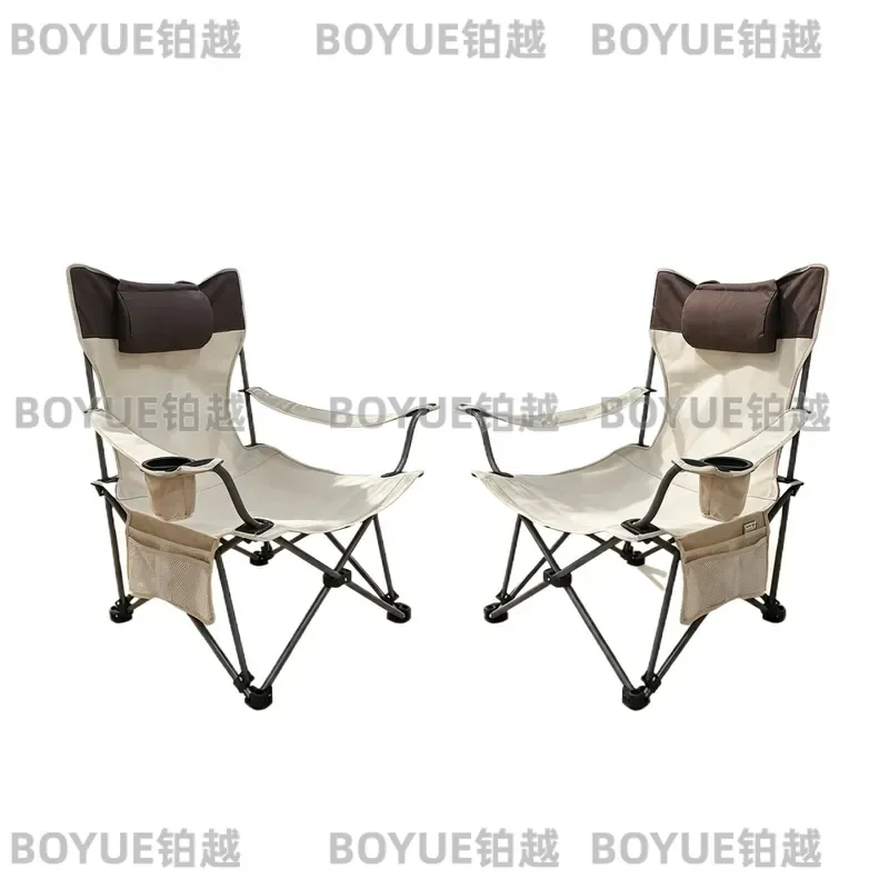 2PCS Folding Camping Chairs, Adjustable 3-Position Reclining Outdoor Lounge Chair with Side Pocket & Cup Holder, Portable