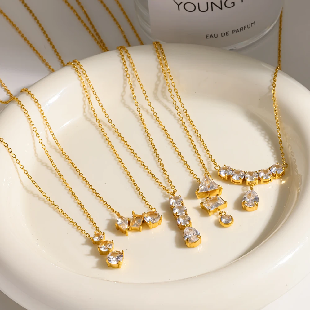 18K vergoldete Edelstahl-Halskette mit Wassertropfen-Zirkon-Anhänger für Damen, luxuriöser wasserdichter Schmuck für den täglichen Gebrauch, Geschenk. – Detail 2