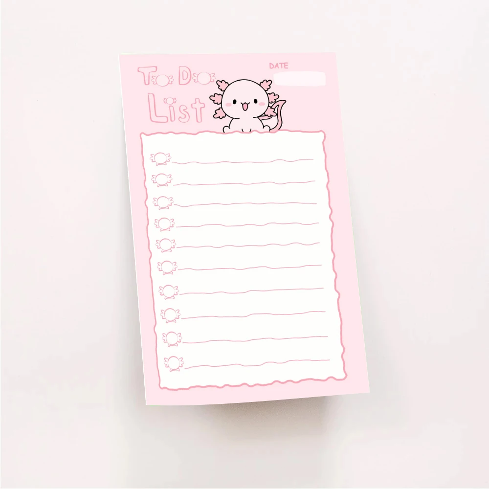 Kawaii Axolotl To Do List Big Sticky Notes for Task Planner to Reach Goals, School Office Stationery Supplies, 50 Sheets 4” x 6”