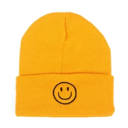 Autumn and Winter Cute Cartoon Smiling Face Embroidered Knitted Pullover Hat Adult Children's Fashion Elastic Pea Hat