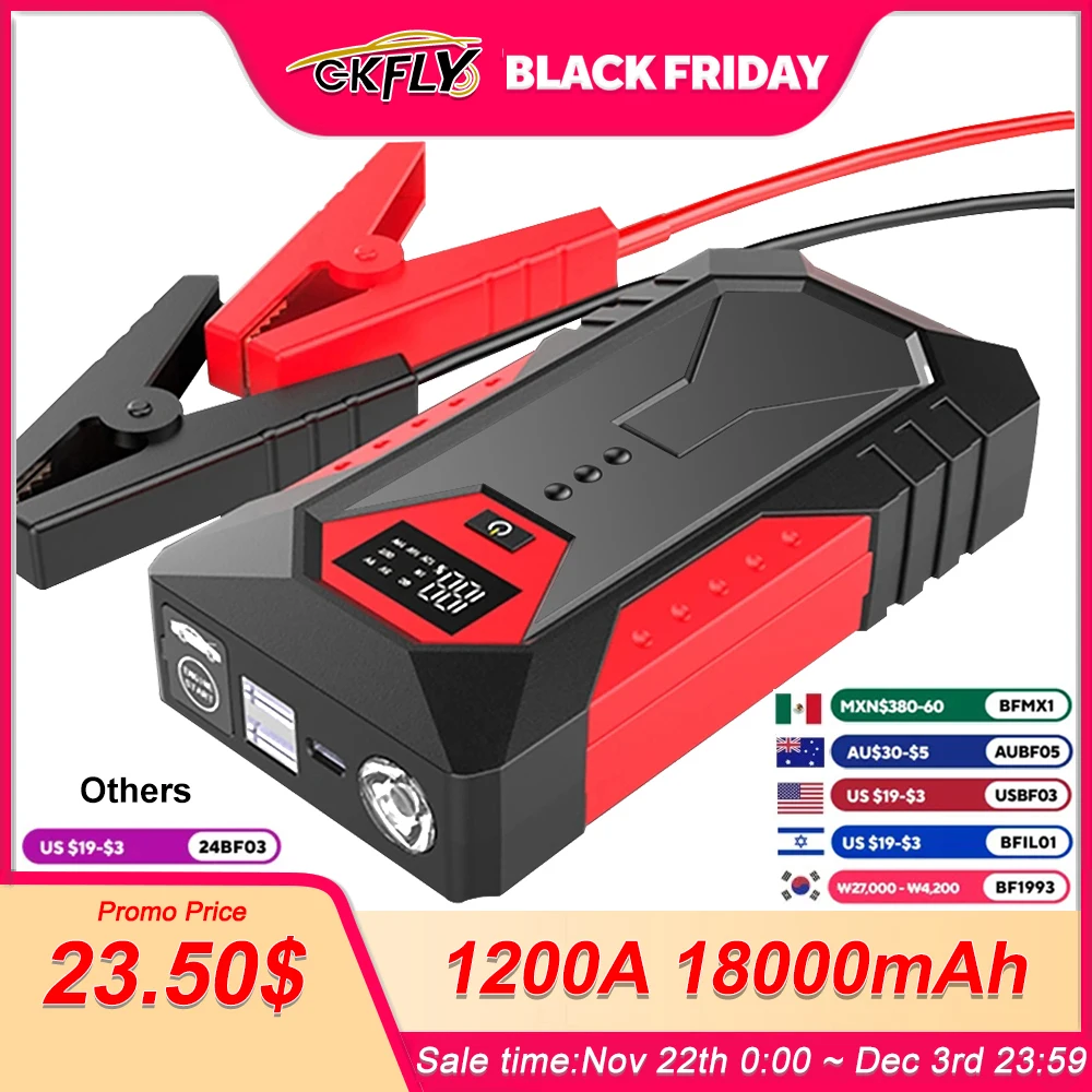 New 1200A Car Jump Starter 18000mAh Power Bank Petrol Diesel Car Battery Charger Starting For Auto Battery Booster to Start Car