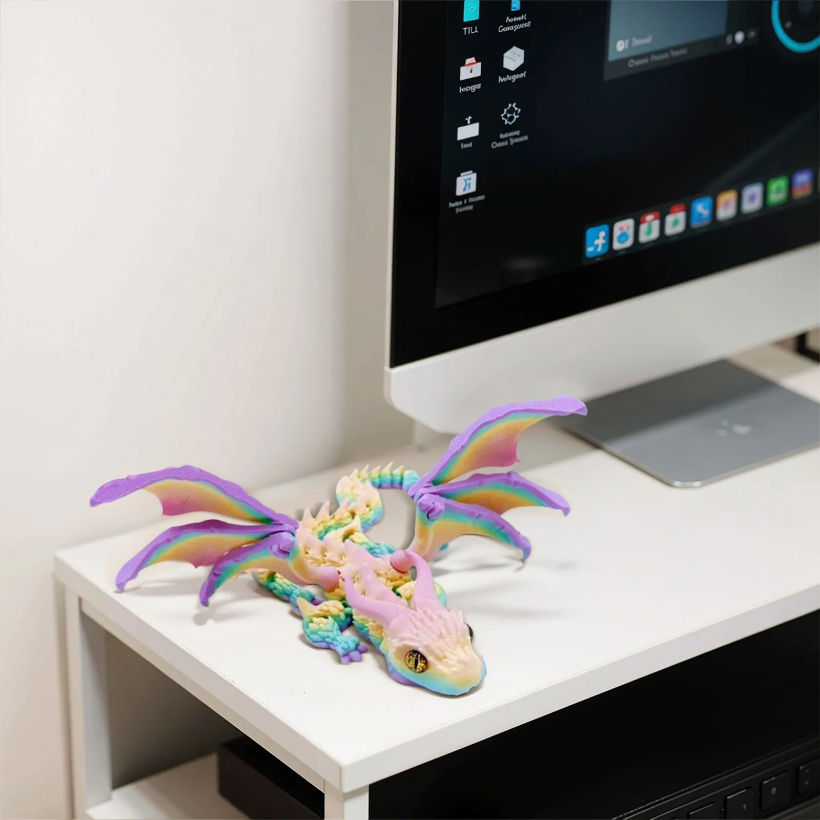 Creative 3D Printed Dragon Joint Movable and Detachable Toy, Cute Rainbow-printed Dragon Plastic Figurine, Home Decor Ornament
