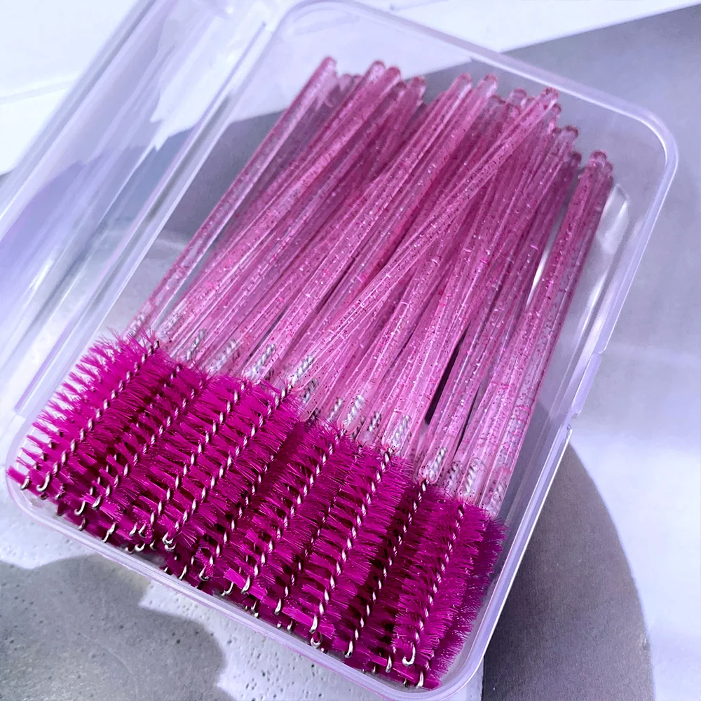 50 Uds cepillo de pestañas con caja mango de diamante de cristal aplicador de varita de rímel pinceles de maquillaje de cejas herramientas de extensión de pestañas