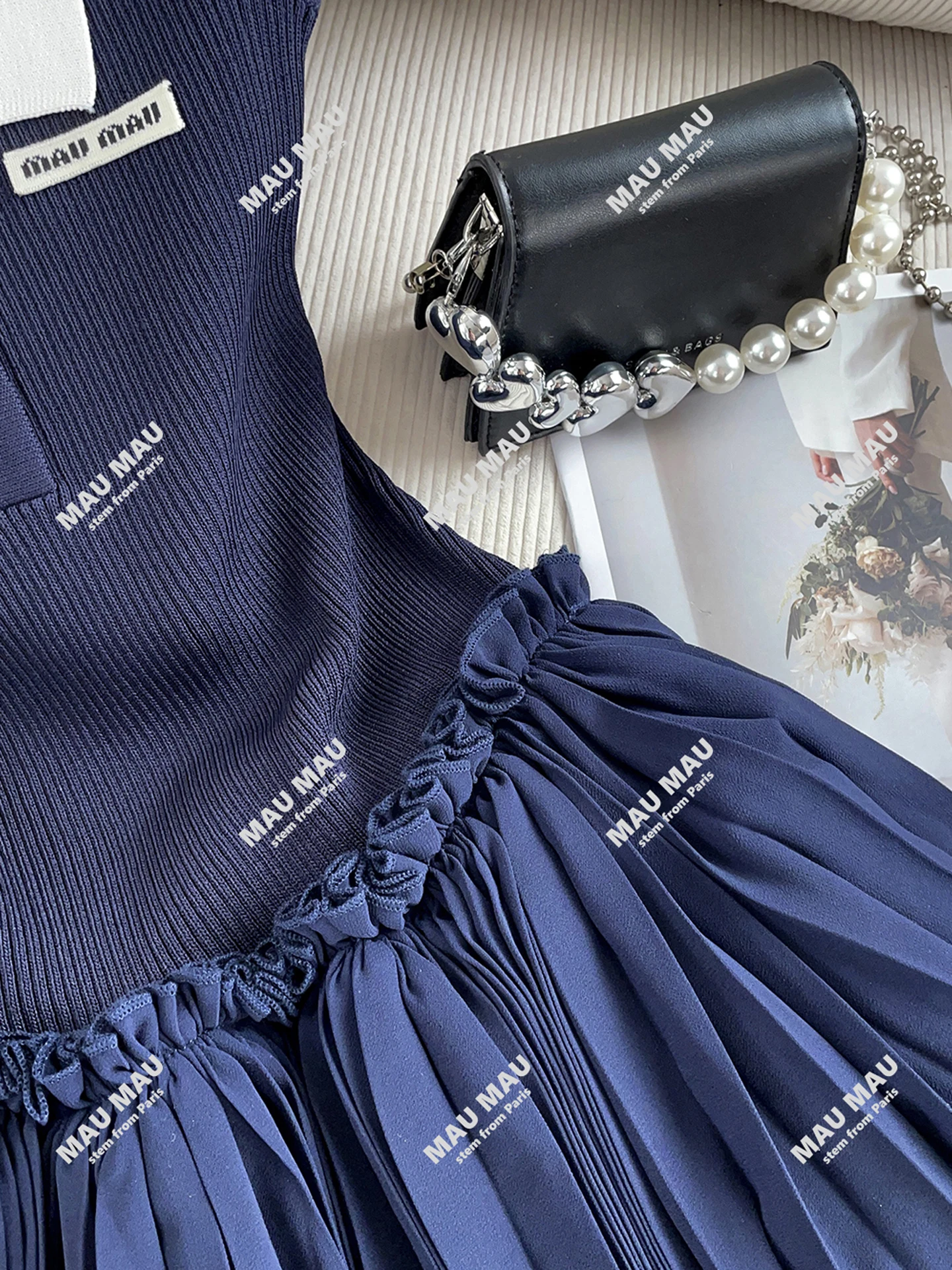 Hoge taille gebreid vest Dr Midi rok Sle Small Fraance Sle Autumn Faion Dames Dr Ele A-lijn silhouet