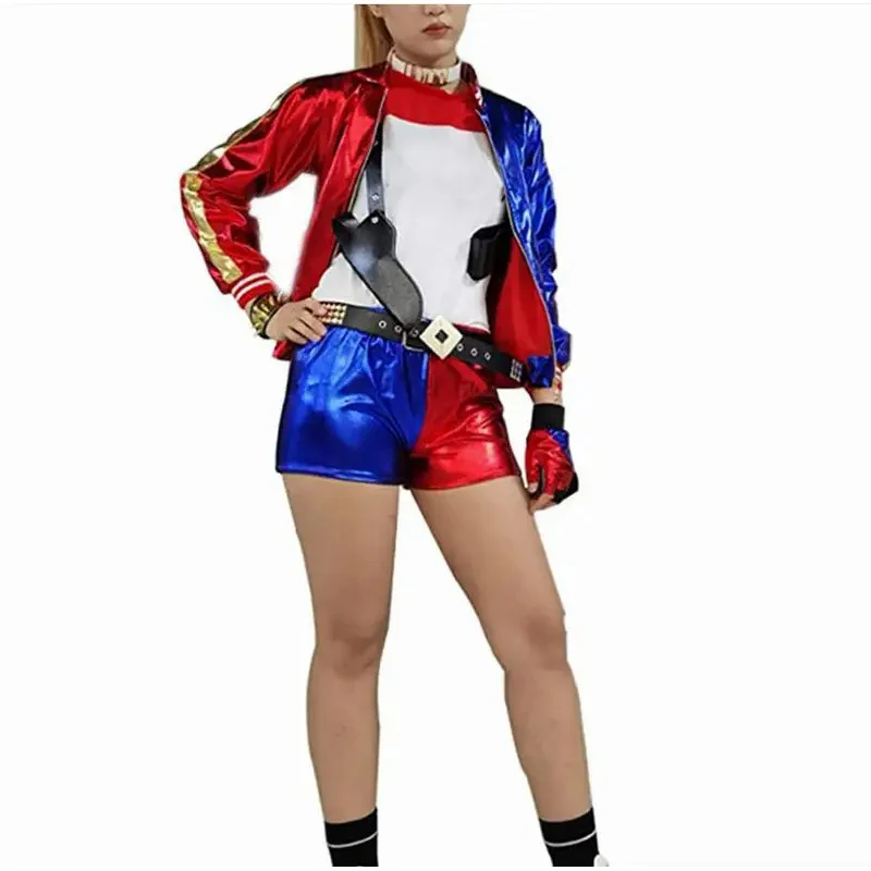 Kids Girls Cosplay Harleen Quinzel Costumes Monster T-Shirts Joker Jacket Wig Baseball Bat