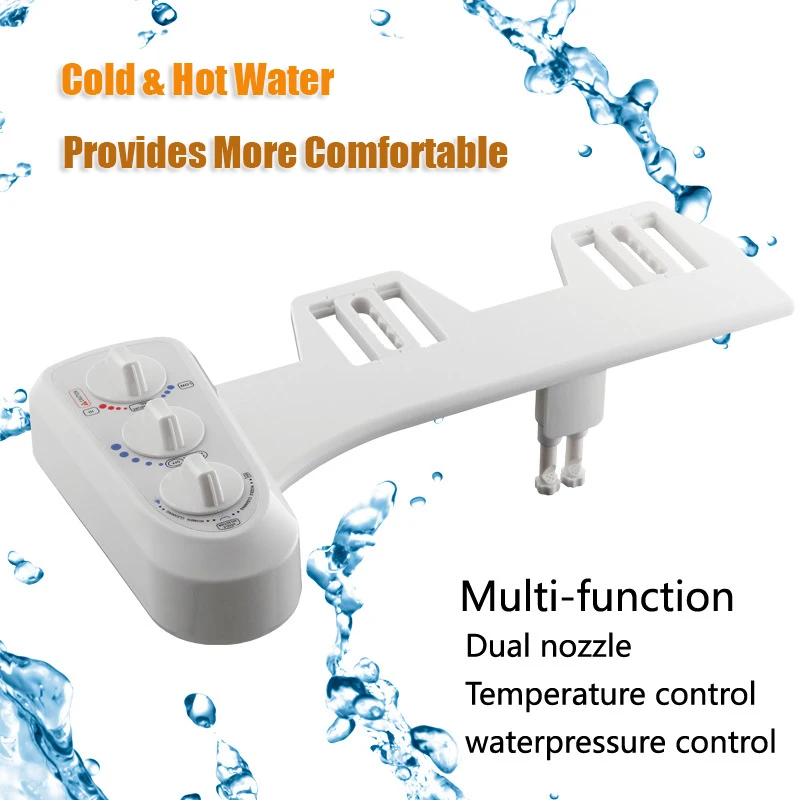 

New Hot/Cold Toilet Bidet Toilet Seat Attachment Dual Nozzle Brass Water Inlet Bidet Toilet Water Sprayer Hygienic Shower