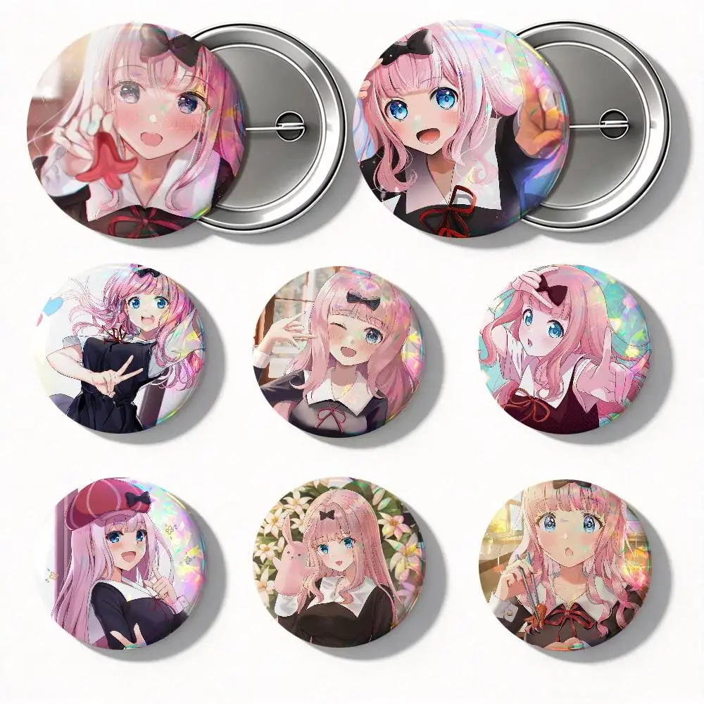 Anime Kaguya-sama Love Is War Fujiwara Chika Round Badge Lapel Pin Backpack Clothing Jewelry Accessories Gift Brooch