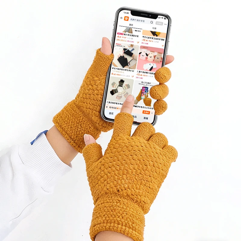 Touchscreen Gloves for Men and Women, Winter Warm Fleece-Lined Two-Finger Knit Gloves for Writing, Students, and Work