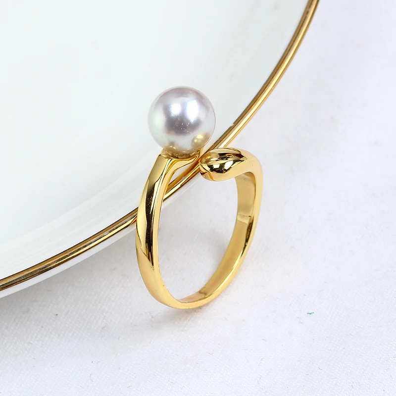 JZ142  Copper Gold Plated Serpentine Adjustable Pearl Ring Blank Empty Settings DIY Jewelry Findings