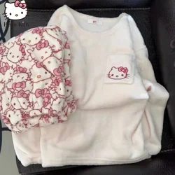 Hot Sanrio Cartoon giapponese Hello Kitty Stuff pigiama femminile flanella inverno il nuovo Plus addensare velluto dolce tenere in caldo pigiama