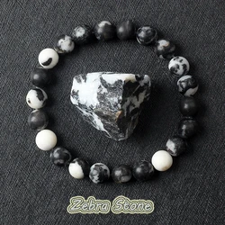 Black White Zebra Jasper Bracelets Men Women Natural Stone Round Bead Yoga Meditation Pink Zebra Energy Jasper Jewelry Pulsera