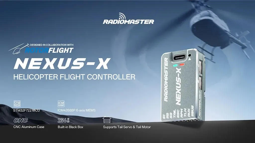 RadioMaster Nexus-X Gyro UART Interface and CNC Metal Case for RC Helicopter