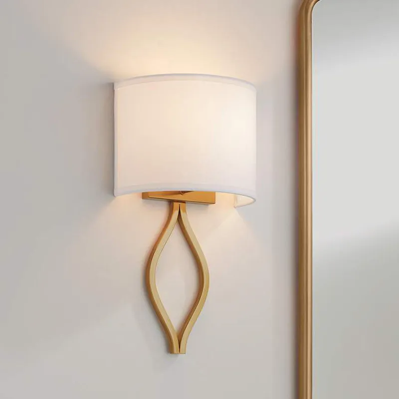 Modern Luxury All Copper Wall Lamp Fabric Lampshade Living Room Hotel Lobby Background Atmosphere
