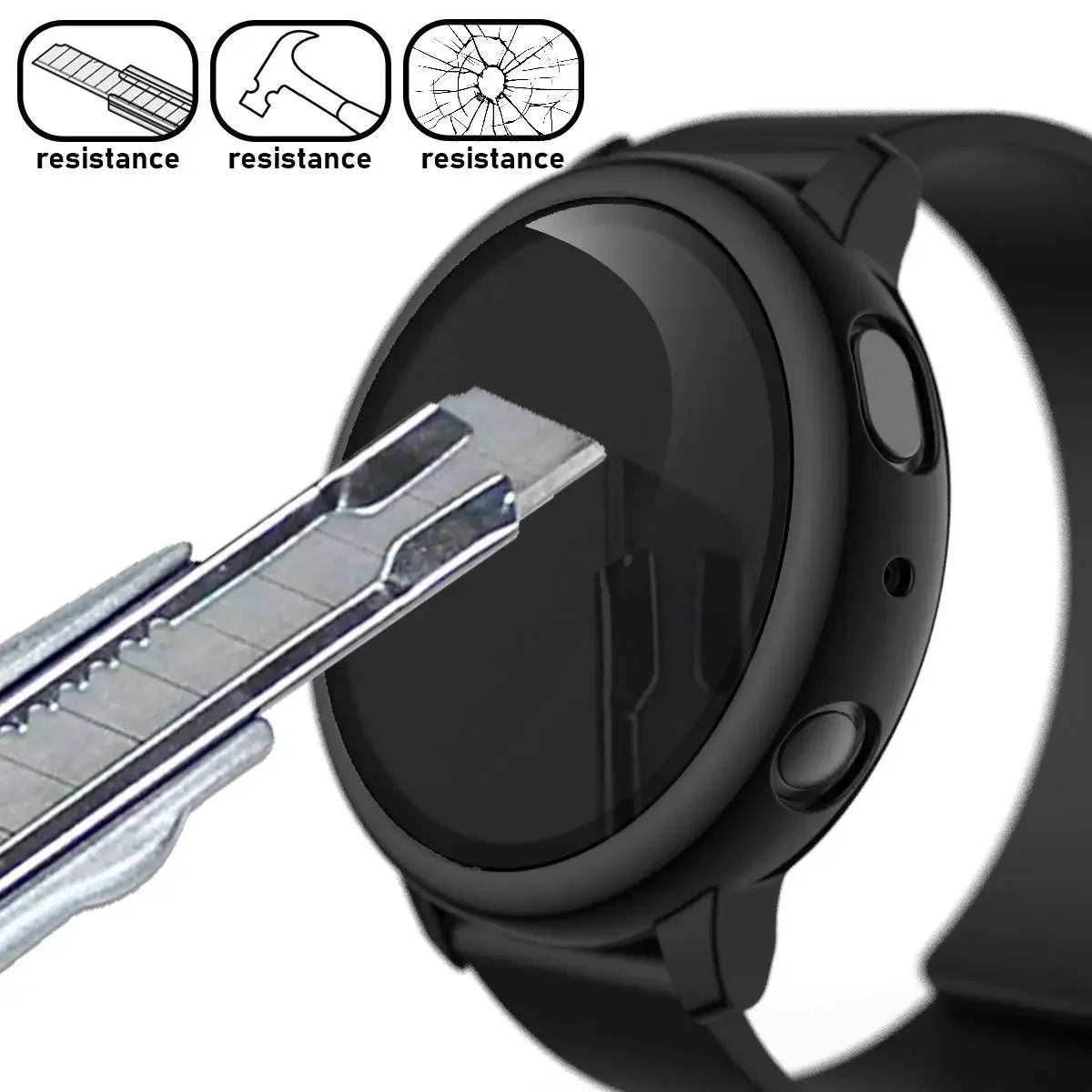 Tempered Glass+Case for Samsung Galaxy Watch Active 2 44mm 40mm Full Coverage Bumper Case Protective Cover Screen Protector