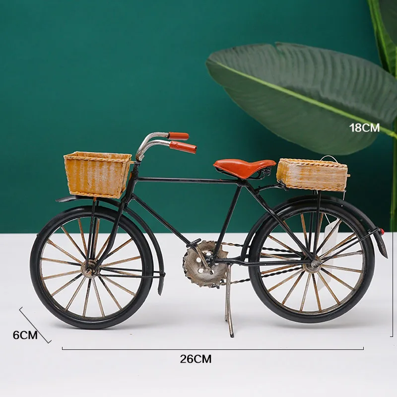 레트로 자전거 모델 홈 데코 장식품 데스크탑 오너먼트 수제 금속 시뮬레이션 클래식 자전거 장난감 바구니 포함